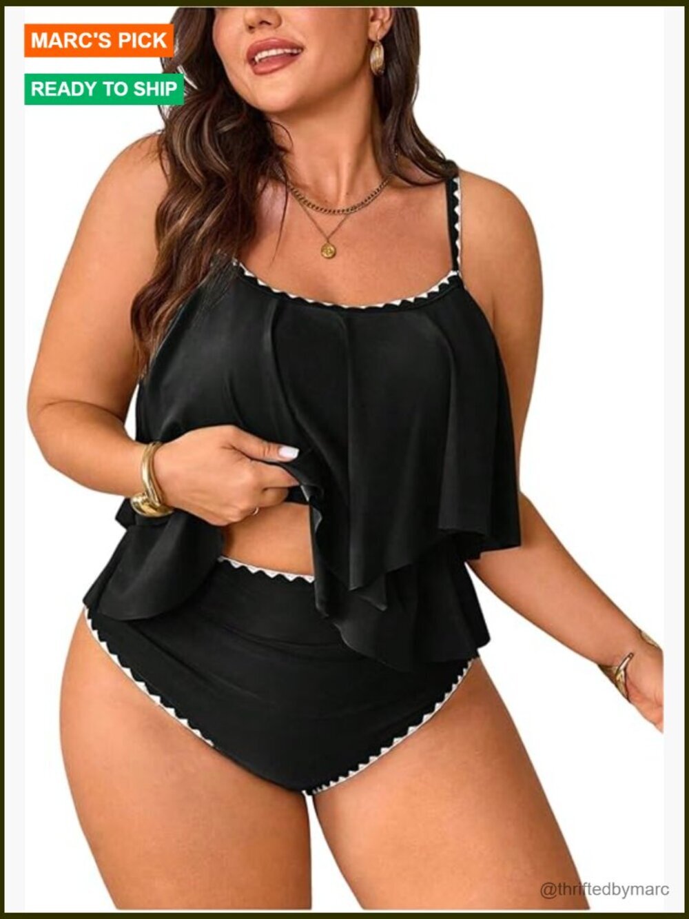 Plus Size 2 Piece Tankini Swimsuit Set with Ruffle Layered Top